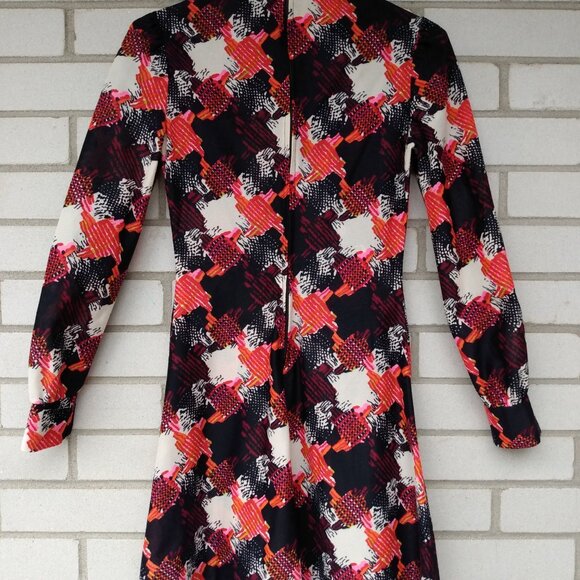 Vintage 60s 70s Mini Dress 30"B JR Bazaar Abstract Long Sleeves Mod GoGo Retro - Picture 5 of 10
